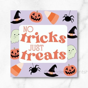 Halloween Cookie Tag: No Tricks Just Treats, Printable Goodie Bag Tag (PDF)