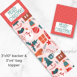 Afdrukbare kerstkoekjesdrager en -topper, 3 x 10 en 3 x 4 inch digitale kerstkaart, koekjeskaart instant download, koekjeskaart kerstman