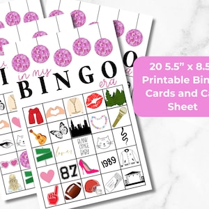 Bingo Cards Printable, 20 5.5x8.5 inch Bingo for Birthday Party, Birthday Party Game, In My Birthday Era, In My Bingo Era, Party Games.