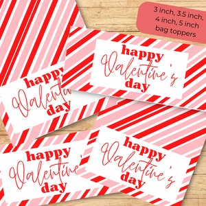 Valentines Day Bag Toppers 3&quot;, 3.5&quot;, 4&quot;, 5&quot; x 4&quot;, Printable Instant Download Happy Valentines Day Diagonal Stripes Bag Topper