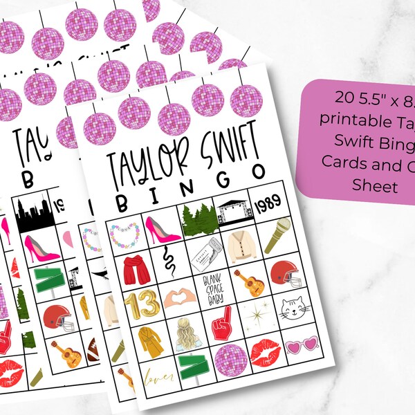 Taylor Swift Bingo Cards Printable, 20 5.5x8.5 inch Bingo for Taylor Swift Birthday Party, Swiftie, Travis Kelce, TSwift Birthday Party Game