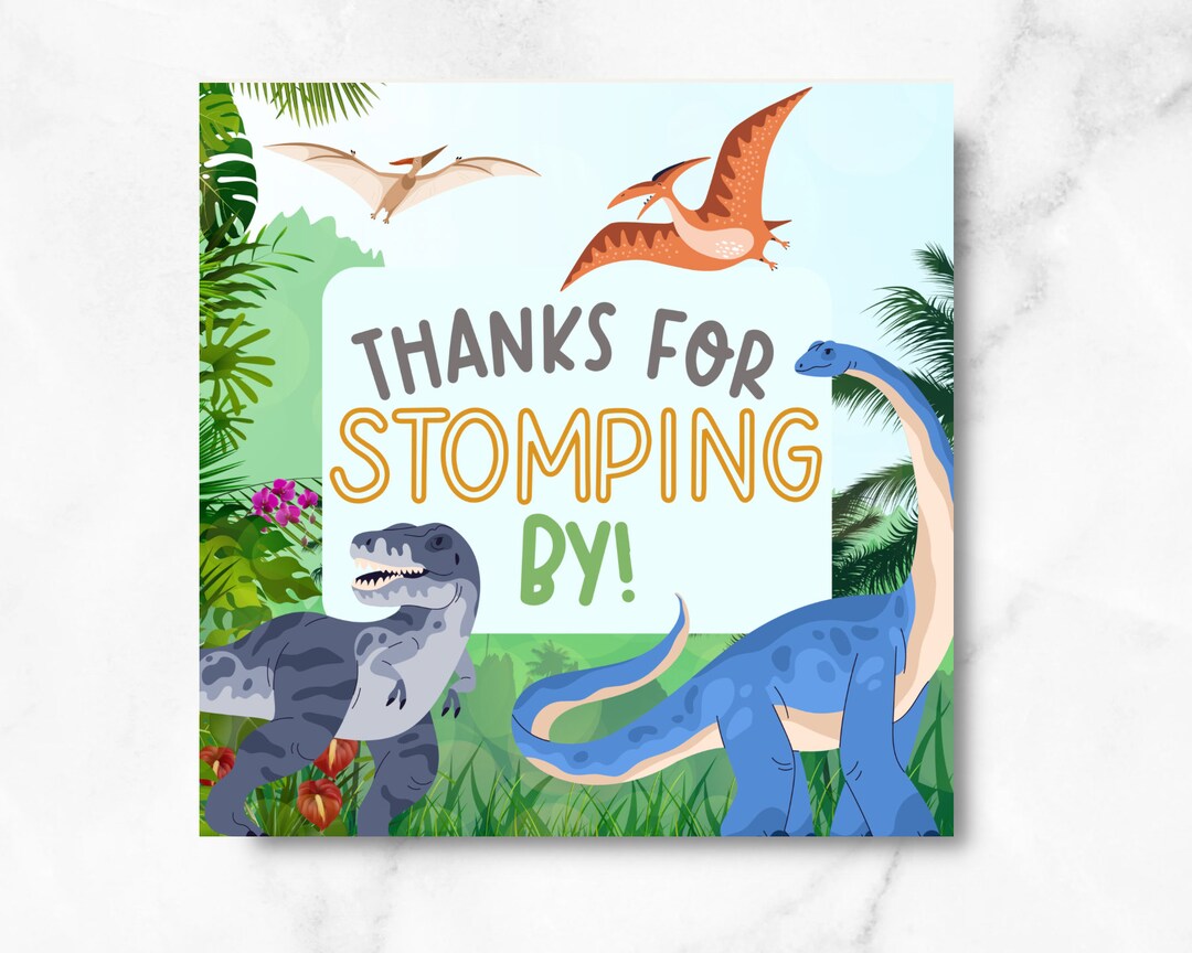 Dinosaur Party Favor Printable, Thanks for Stomping By, Birthday Party ...