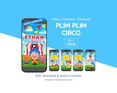 Plim Plim Circus Birthday Invitation Video Template, Editable Canva Invite, Kids Video Invite, Animated MP4, Instant Download, Send Today