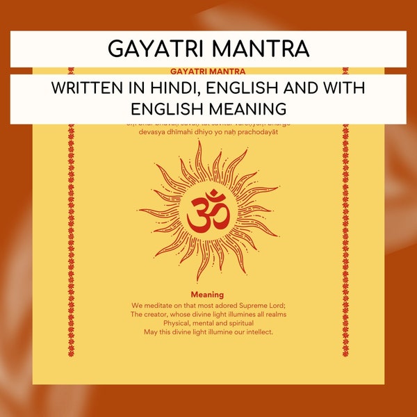 OM | GAYATRI MANTRA | Meaning | Poster | Wall Hanging | Hindu Gift | Indian Housewarming Gift | Instant Download | Pdf | Square | A4