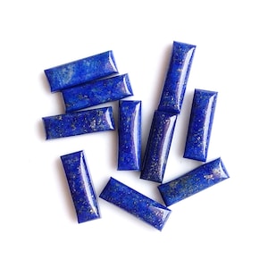 Natürliche Lapislazuli Edelstein Rechteck Bar Form Cabochon Edelstein Flache Rückseite Glatte Cabachon 3x10mm bis 10x30mm für die Schmuckherstellung 2 Stück Set