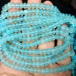 Aqua Chalcedony Gemstone Smooth Round Beads 13 Inch Strand, Loose Gemstone Beads for Bracelet Necklace and Earings, Different Sizes Aval.