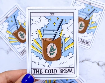 Cold Brew Tarot Card | Iced Coffee Sticker | Funny Tarot Card | Cute Coffee Lover Sticker Gift