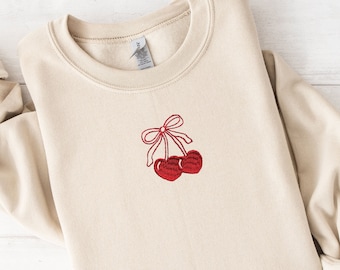 Embroidered Cherry Bow Crewneck | Coquette Sweater