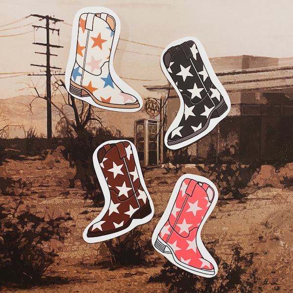 Cowboy Boot Stickers | Western Aesthetic Party Favor Pack | Western Sticker Pack | Star Print Cowgirl Boots