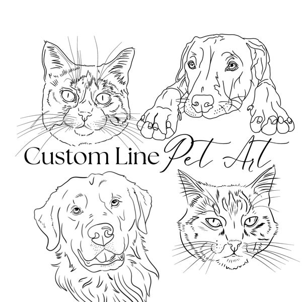 Custom Dog Line Art | Hand Drawn Pet Portrait | Cat Portrait | Pet Sketch From Photo | Digital Illustration Pet Art | Tattoo Commission