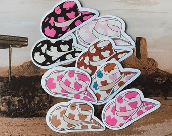 Cow Print Cowboy Hat Stickers | Cowgirl Hat Western Aesthetic Stickers | Western Party Favor Pack