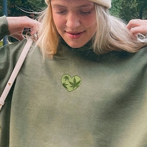 Weed Heart Embroidered Hoodie, Cute 420 Sweatshirt For Women, Cannabis Clothing for Stoners, Weed Lover Gift, Stoner Girl Gift, Customizable