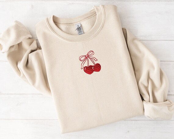 Embroidered Cherry Bow Crewneck | Coquette Sweater
