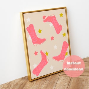 Cowgirl Printable Wall Art | Western Art Print | Instant Download Wall Print | Trendy Pink Wall Decor | Pink Cowgirl Boot Art