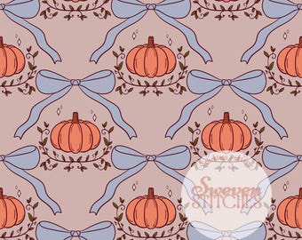 Pumpkin Seamless Pattern | Fall Digital Paper | Cottagecore Pumpkins Repeat | Pastel Autumn Pattern | Pink Fall | Cute Pumpkin Bows | PNG