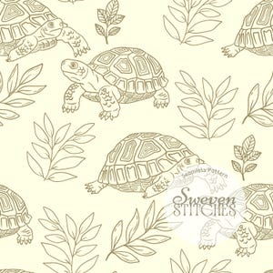 Leafy Turtle Seamless Repeat Pattern | Tortoise Digital Wallpaper Art | Reptile Animal Print | Boho Nature Nursery Art | Land Turtle Pattern