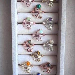 Handmade Protective Crystal Ring, Wire Wrapped grounding Jewellery, onyx, tigers eye, malachite, jade