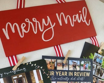Christmas Merry Mail, Merry Mail Christmas Card Holder, Christmas Card Display, Christmas Card Holder, Greeting Card Holder, Cards