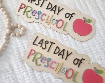 first and last day of school wood sign bundle, first last day of school pennant flag, first last day of school photo prop,