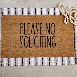no soliciting doormat, please no soliciting sign, go away doormat