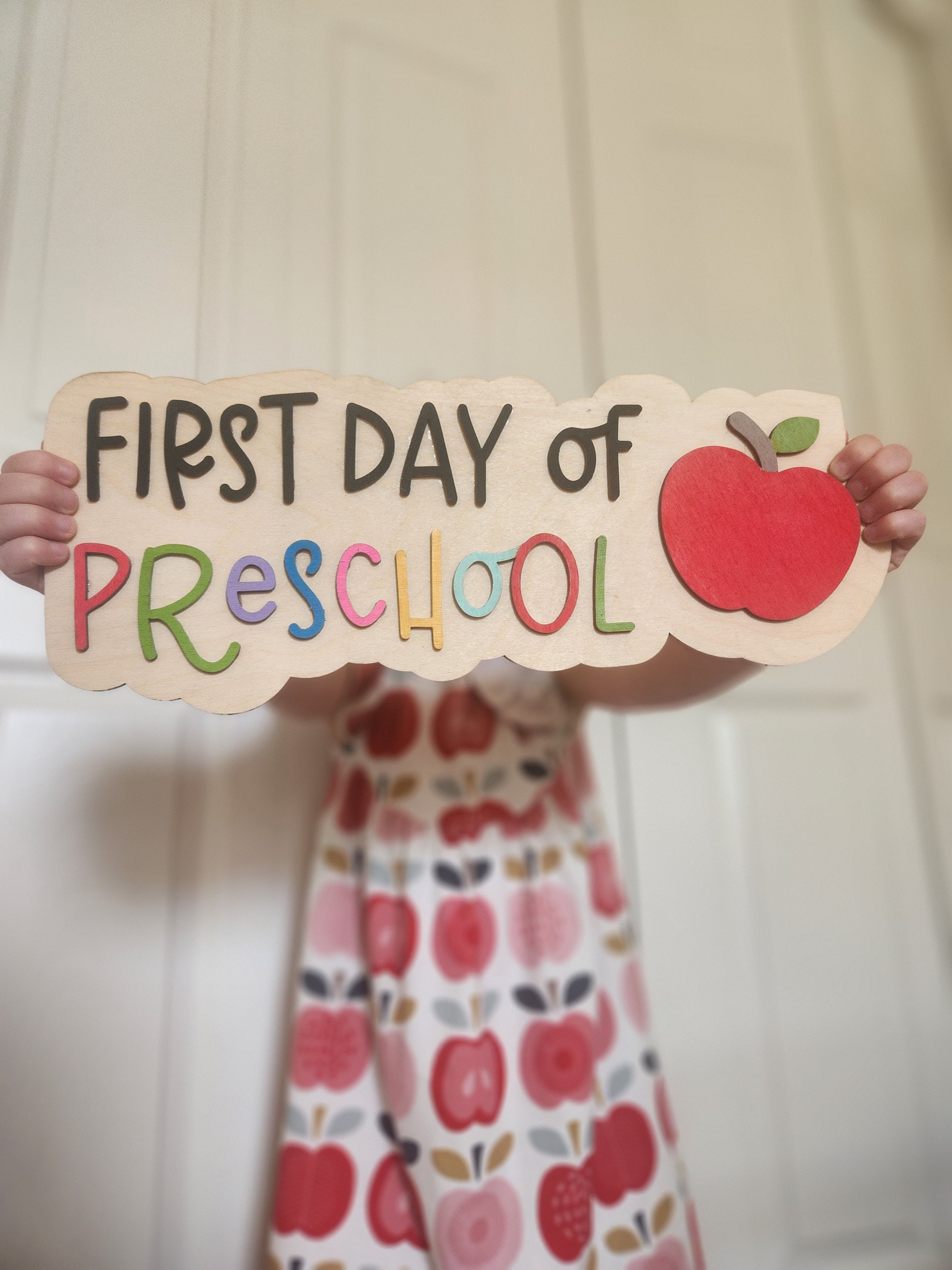 first day of school wood sign, first day of school pennant flag, cute first day of preschool sign, first day of school photo prop, apple