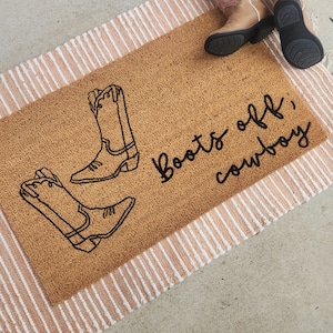 boots off cowboy doormat, texas doormat, ranch welcome doormat, cowboy doormat, western doormat, kick off your boots, gifts for him