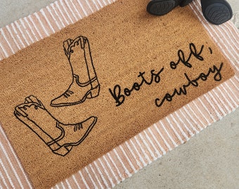 boots off cowboy doormat, texas doormat, ranch welcome doormat, cowboy doormat, western doormat, kick off your boots, gifts for him
