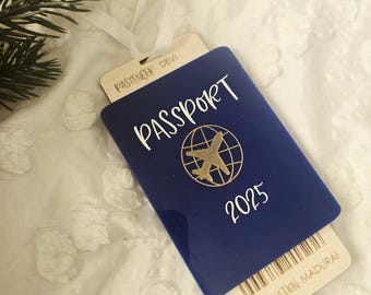gepersonaliseerd reisornament, kerstherinnering naar het buitenland, paspoortornament, instapkaart, paspoortornament, reisherinneringsornament