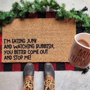 äta skräp och titta på skräp du borde komma ut och stoppa mig dörrmatta, god jul du smutsiga djur, ensam hemma jul dörrmatta