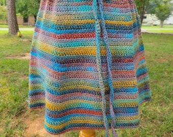 Crochet skirt with drawstring waist, boho skirt