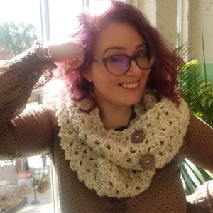 Super chunky infinity scarf, buttons, ivory, winter
