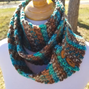 Long buttoned infinity scarf, multi-color