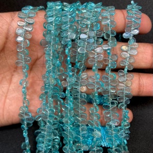 Sky Blue Apatite Smooth Pear Shape Beads Natural Sky Apatite Gemstone Briolette 5x7-6x8 mm 8 inch Sky Blue Apatite Side Cut Beads Jewelry