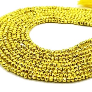 13&quot; Strand Beautiful Natural Golden Pyrite Coated Micro Cut Round Faceted Gemstone Beads, 3-3.5 mm, pyrite beads For Jewelry Making Crafts