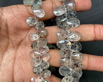 Black Rutile Pear Beads 7x9 mm, Faceted Gemstone Strand, 8 Inch