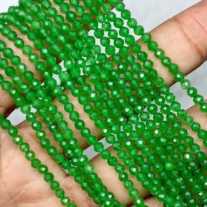 AAA+ Quality Natural Green Jade Round Faceted Ball Shape, 3 mm Size Beads, Strand 12 inches, Green Jade Gemstone Beads Wholesale Rate