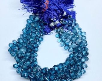 Natural London Blue Topaz Faceted Teardrop Shape Beads London Topaz Coated Teardrop Briolette, 8 Inch  5x7-6x8 mm Topaz Drop Beads Wholesale