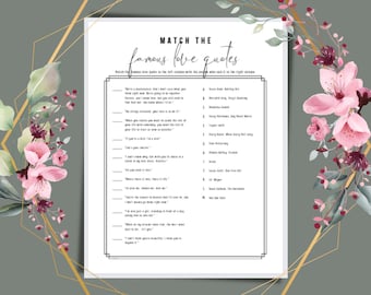 Match The Love Quotes, Bridal Shower Printable, Digital Download, Wedding Game