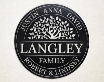 Familiennamenschild, benutzerdefiniertes Familiennamenschild, Einweihungsgeschenk, personalisiertes Baum des Lebens-Zeichen, benutzerdefiniertes Baum des Lebens-Namensschild, Metallschild