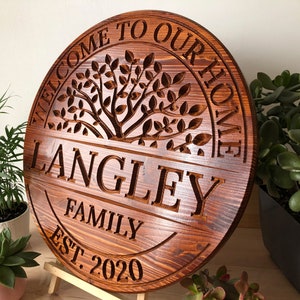 Teken familienaam, gepersonaliseerde familienaam teken levensboom, houten bord familienaam, huwelijkscadeau, kerstcadeau, aangepast houten naambord