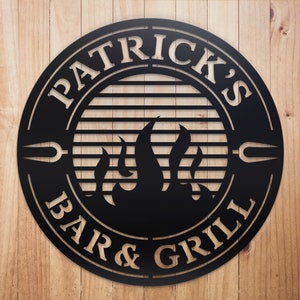 Personalized BBQ Sign, Custom Barbecue Sign, Bar & Grill Sign, Custom Christmas Gift, BBQ Metal Sign, Patio Decor, Anniversary Gift