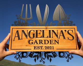 Personalized Garden Sign, Custom Garden Sign, Christmas Gift, Metal Sign, Wood Sign, Custom Backyard Sign, Anniversary Gift, Garden Sign