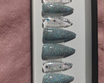 Silver Holographic Press On Nails