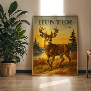 Vintage Hirsch Magazin Cover Poster mit Holzrahmen, Wildtier Wand Kunst, Rustikale Wohnkultur, Hirsch Druck, Cabin Decor, Geschenk für Naturliebhaber