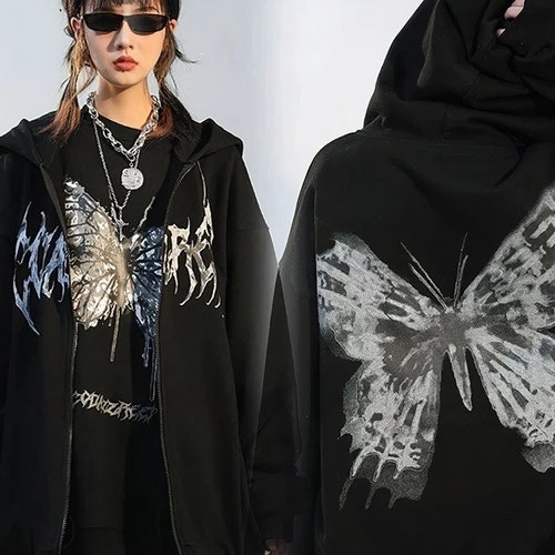 Y2K Butterfly Zip up Hoodie Y2k Clothing E-girl Clothing - Etsy