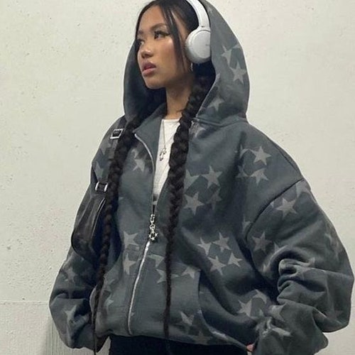 Y2K Streetwear Star Zip up Hoodie Etsy UK