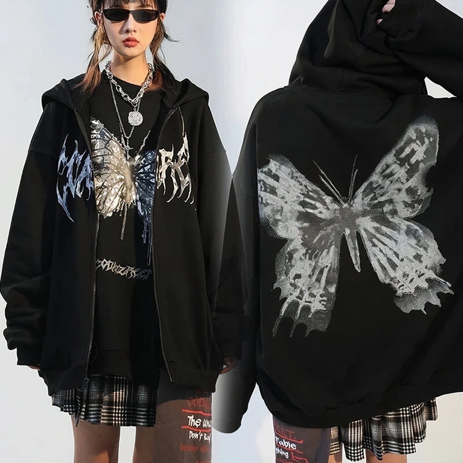 Y2K Oversize Butterfly Hoodie Zip up Hoodie E-girl Clothing - Etsy