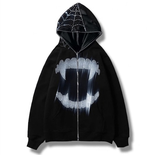 Y2K Demon Rhinestone Full Zip up Hoodie - Etsy