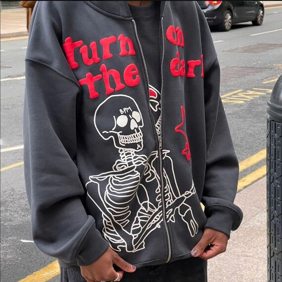 Y2k Skeleton Streetwear Hoodie, Y2k Clothing, Y2k Fashion, Goth