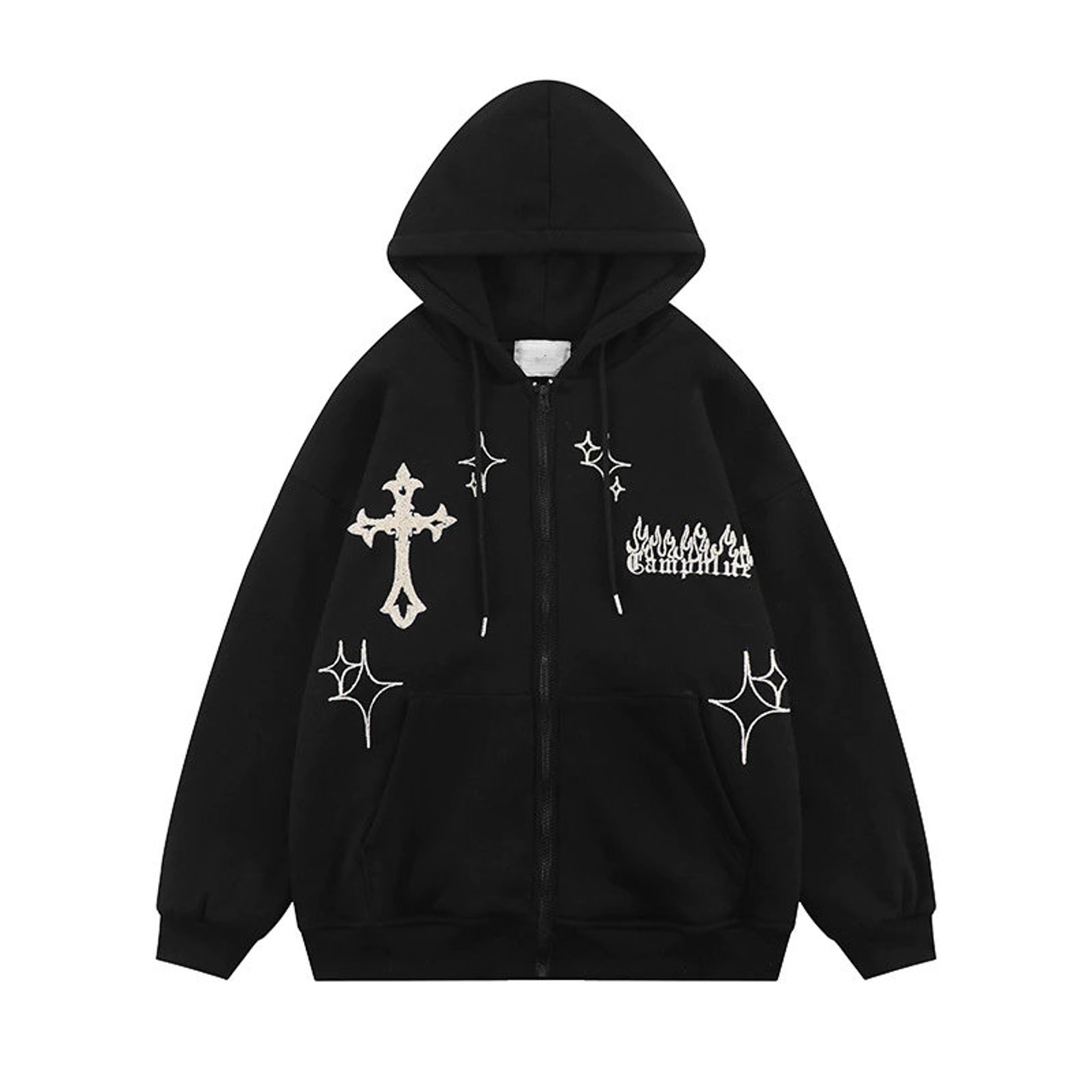 Y2k Goth Cross Zip up Embroidered Hoodies Y2k Clothing Y2k Etsy